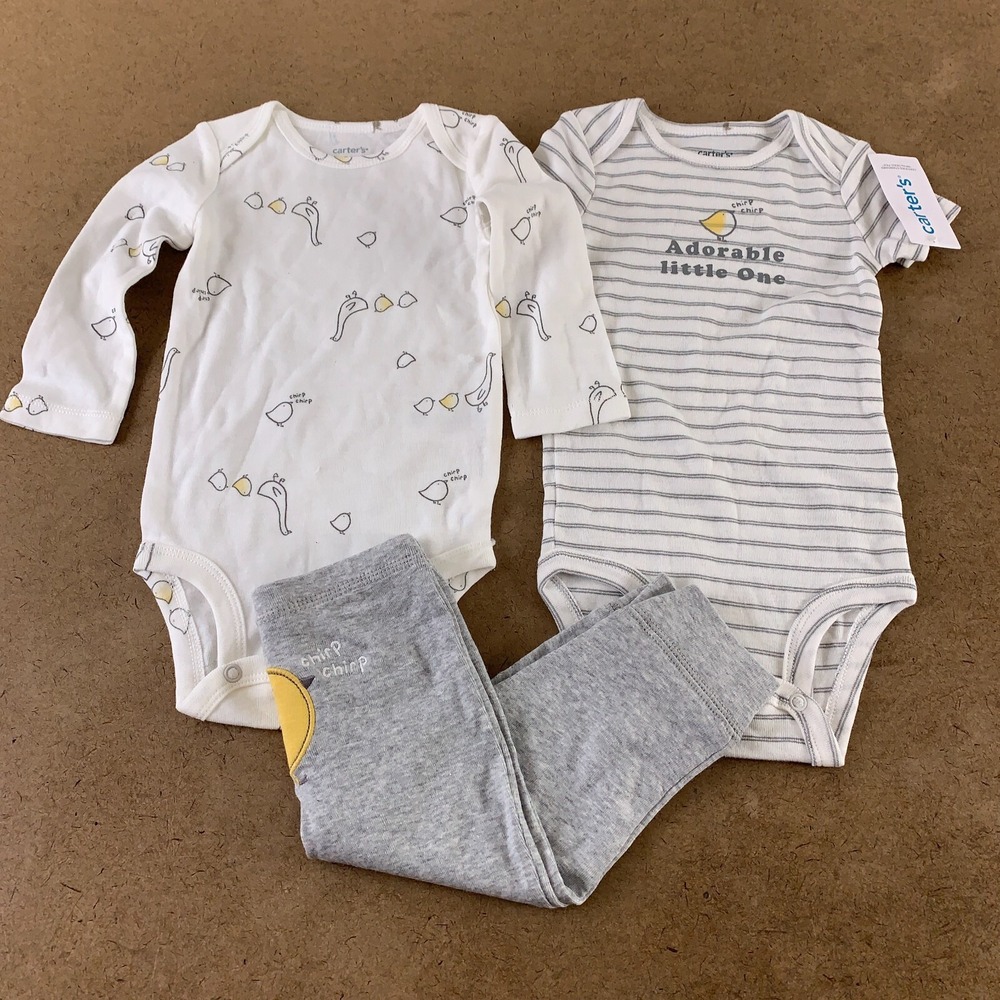 Carter's Baby Size 9 Months Gray 3-Piece Adorable Little Chick Pant Set NWT